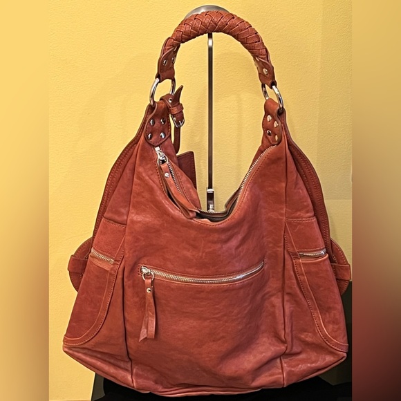 Roxbury Leather Brown with Silver Hardware Shoulder Bag - Picture 3 of 9